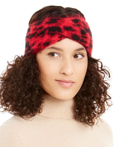 Photo 1 of DKNY Women's Headband Fuzzy Animal Print Knit Twist Red