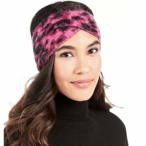 Photo 1 of DKNY Women's Headband Fuzzy Animal Print Knit Twist Pink