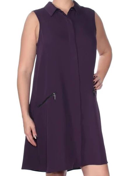 Photo 1 of PLUS SIZE 24W Alfani Women's Zip-Pocket A-Line Shirtdress- Purple Fig