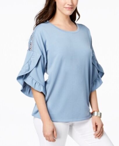 Photo 1 of PLUS SIZE 3X  Style & Co Ruffled Crochet Inset  Top in Blue Fog