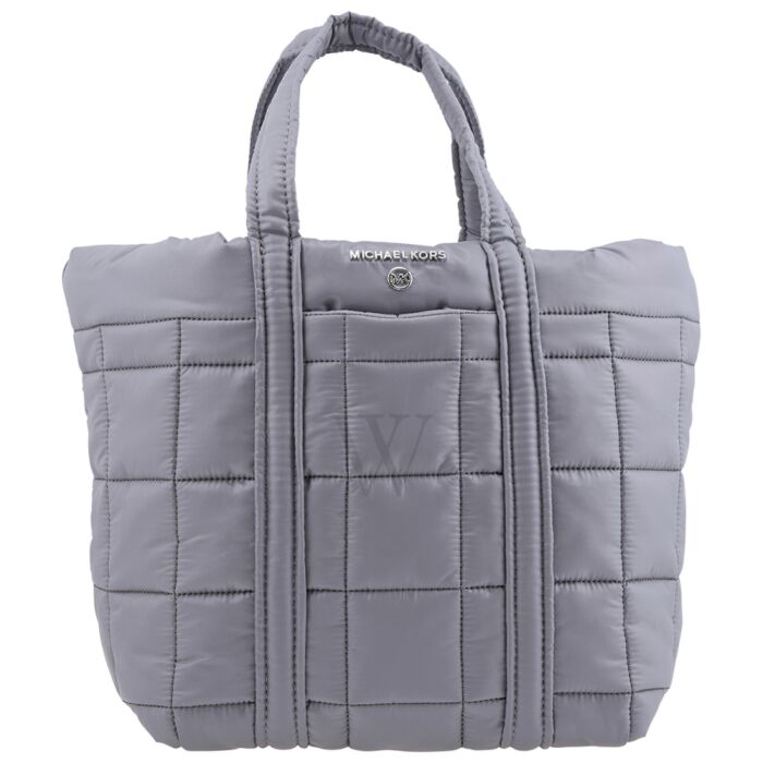 Photo 2 of Michael Kors Stirling Large Tote One Size Heather Grey
A quilted tote bag from Michael Kors features dual top carry handles, one main internal compartment and a silver-tone hardware.