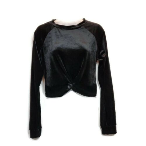 Photo 1 of SIZE L JUNIOR Material Girl Active Juniors Crop Top Black Faux Velvet Top Soft Long Sleeve