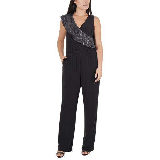 Photo 1 of SIZE PETITE M NY Collection Women's Sleeveless Ruffle Sash Jumpsuit