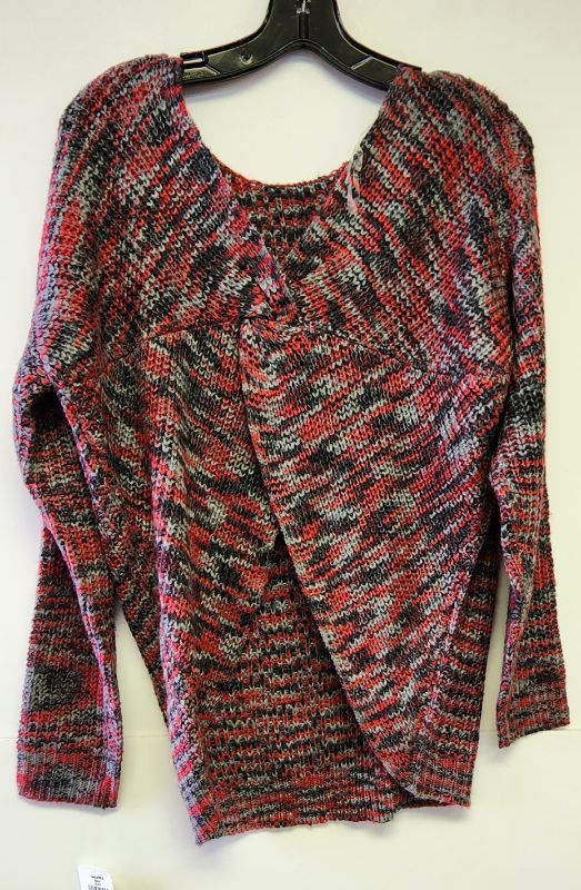 Photo 1 of SIZE S Planet Gold Marled Red/gray Chunky Knit Twisted Vneck Sweater 