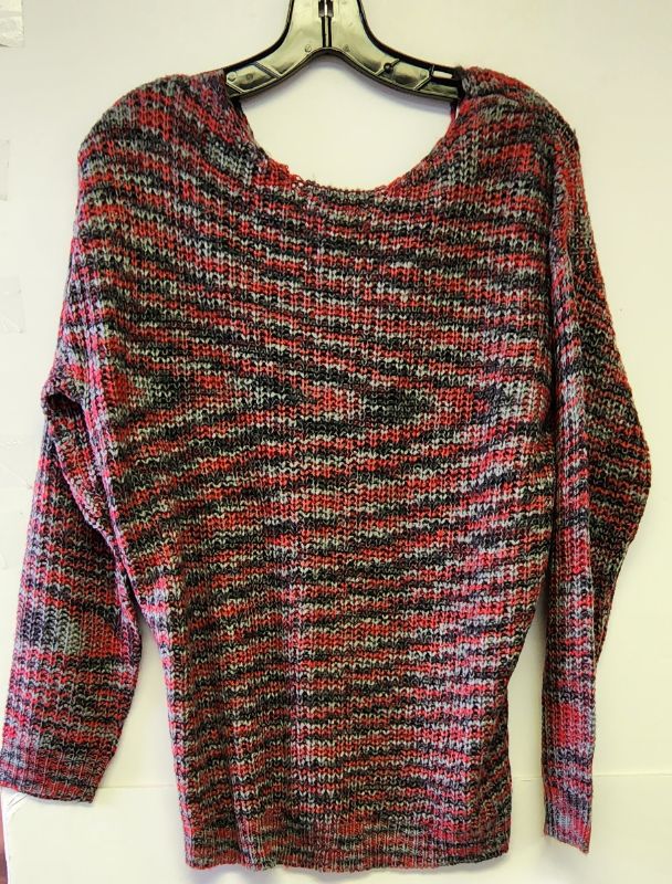 Photo 2 of SIZE S Planet Gold Marled Red/gray Chunky Knit Twisted Vneck Sweater 