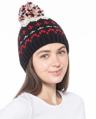 Photo 1 of Jenni Fair Isle Beanie Hat Black Multi with Pom Pom