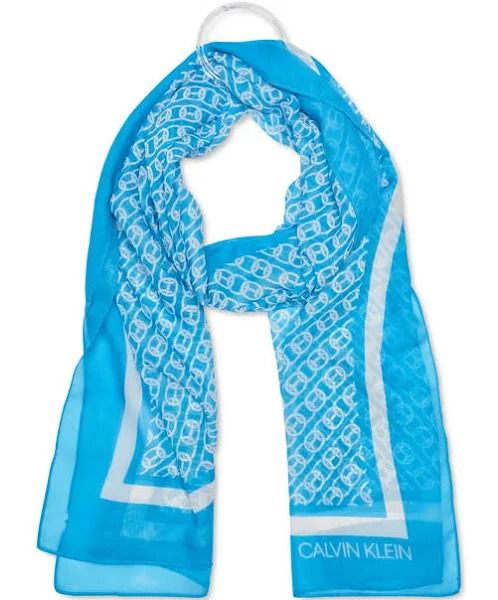 Photo 1 of Calvin Klein Chain-Print Chiffon Oblong Scarf - Ocean