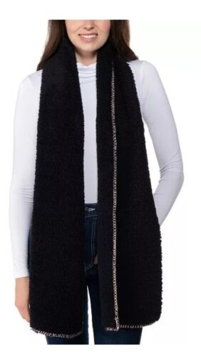 Photo 1 of Jenni Solid Black Sherpa Soft Scarf Wrap, One Size 72x10