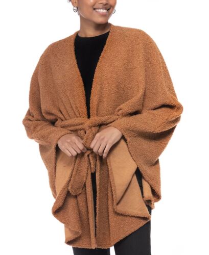 Photo 1 of INC Women's Sherpa Faux Fur Belted Kimono Topper, Rust, One Size