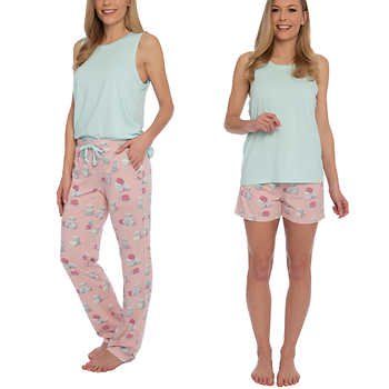 Photo 1 of SIZE S Munki Munki Women's Pajama Set Macaroonst PJ 3-Piece Scoop Neck Soft, L-Pink/Blue