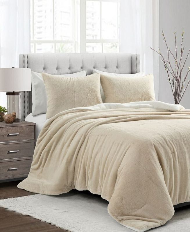 Photo 1 of FULL / QUEEN The Mountain Home Collection  Brenna Faux Fur 3 Pieces Comforter Set. Slumber in style and comfort with this super soft comforter set featuring a classic and timeless solid color design. The faux fur fabric is sure to keep you extra cozy and 