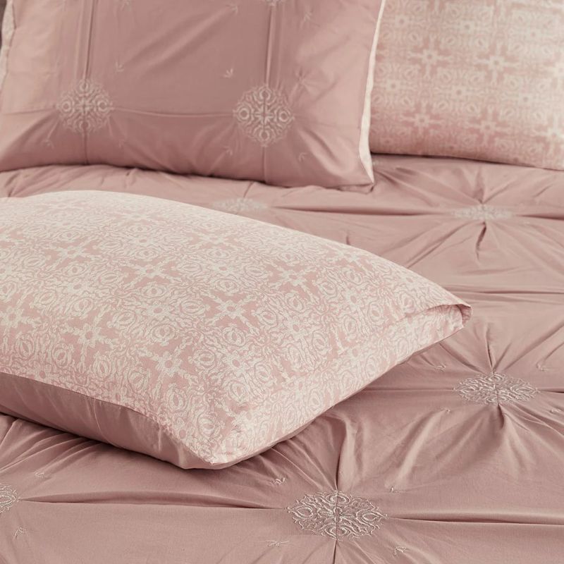 Photo 4 of King/California King Madison Park Malia Embroidered Cotton Reversible DUVET COVER, Set of 4 Pieces. Style your bedroom with the shabby chic allure of the Madison Park Malia 4 Piece Embroidered Cotton Reversible Duvet Cover Set. The face of the reversible 