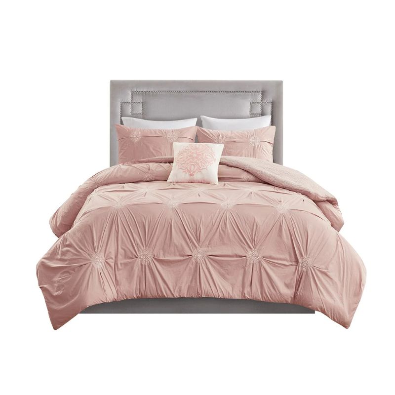 Photo 1 of King/California King Madison Park Malia Embroidered Cotton Reversible DUVET COVER, Set of 4 Pieces. Style your bedroom with the shabby chic allure of the Madison Park Malia 4 Piece Embroidered Cotton Reversible Duvet Cover Set. The face of the reversible 