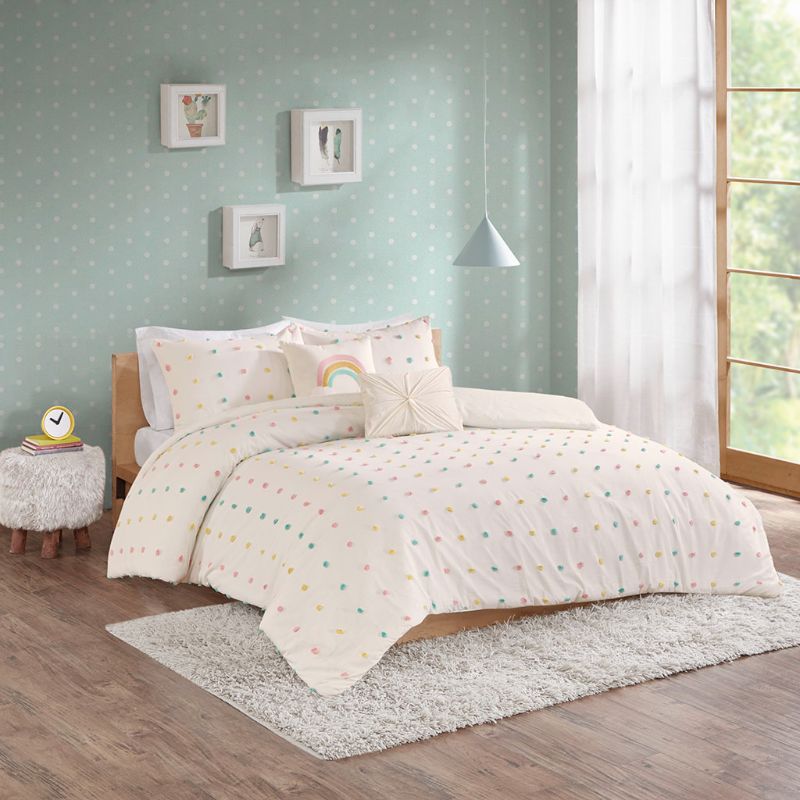 Photo 4 of FULL/QUEEN Urban Habitat Kids Callie Cotton Jacquard Pom Pom Duvet Cover Set. Description: Create a cute and cozy look in your child’s bedroom with the Urban Habitat Kids Callie Cotton Jacquard Pom Pom Duvet Cover Set. This cotton duvet cover features an 