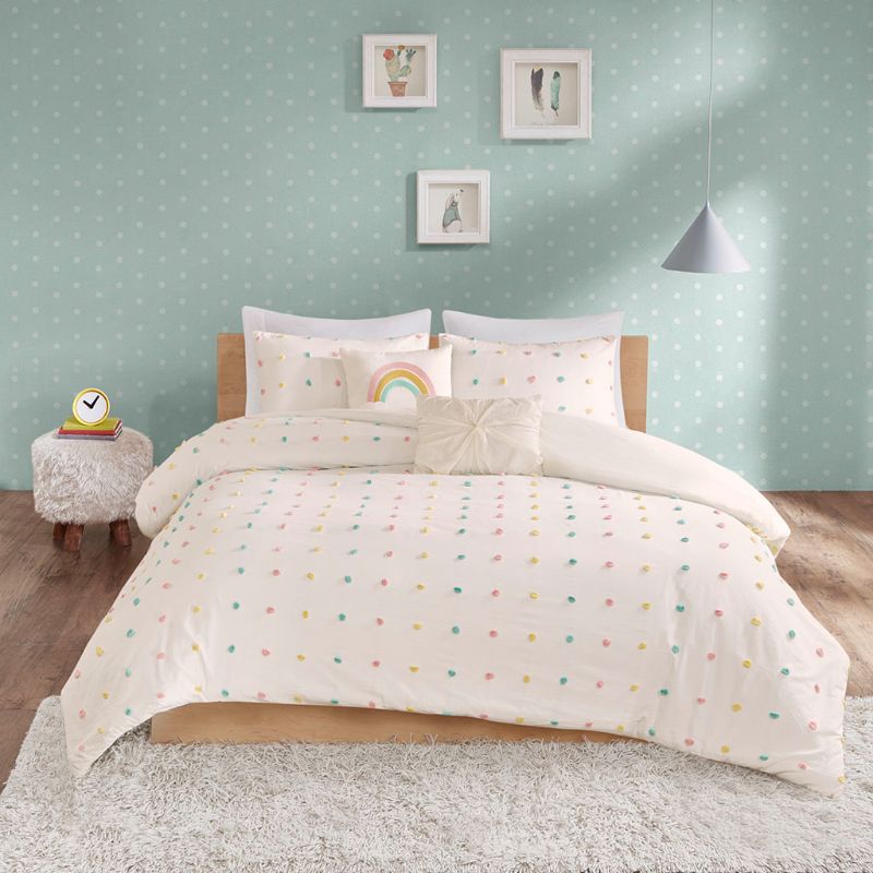 Photo 1 of FULL/QUEEN Urban Habitat Kids Callie Cotton Jacquard Pom Pom Duvet Cover Set. Description: Create a cute and cozy look in your child’s bedroom with the Urban Habitat Kids Callie Cotton Jacquard Pom Pom Duvet Cover Set. This cotton duvet cover features an 