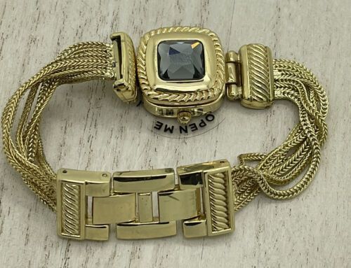 Photo 5 of Women Gold-tone Mesh Bracelet Watch Flip Amber Stone Cover 25mm created for Macy's