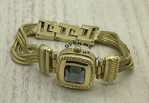 Photo 4 of Women Gold-tone Mesh Bracelet Watch Flip Amber Stone Cover 25mm created for Macy's