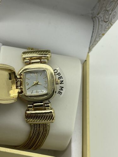 Photo 3 of Women Gold-tone Mesh Bracelet Watch Flip Amber Stone Cover 25mm created for Macy's