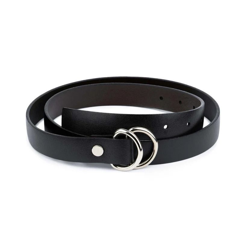 Photo 1 of SIZE XL International Concepts Women's Black Skinny Double O Ring Silver Buckle Belt,