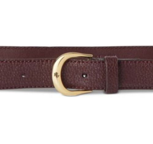 Photo 1 of SIZE M Lauren Ralph Kenton Pebbled Leather Skinny Belt Bordeaux. RL initials on the buckle