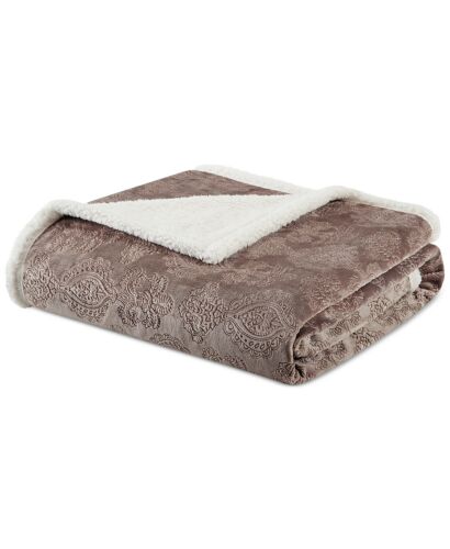 Photo 2 of Madison Park Elma 60" x 70" Embossed Plush Throw. Surround yourself in luxurious style and warmth with this Elma oversized throw from Madison Park, featuring elegant 3D embossing on a soft velour ground and a cozy berber reverse.