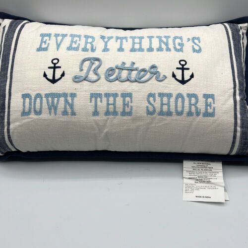 Photo 2 of Down the shore Decorative Pillow Lacourte - Complete your rooms décor with the Down the Shore toss pillow and add that finishing touch of fun.
Linen color navy - 14 x 24 - Down Alternative Fill - Printed Cotton - Exclusively at Macy's - Shell: 100% cotton