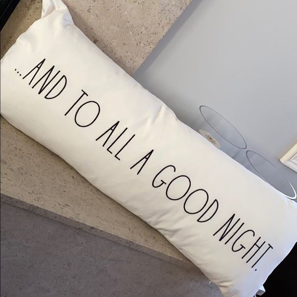 Photo 1 of Rae Dunn 14x35" Feather Pillow "...AND TO ALL A GOOD NIGHT." Off White.