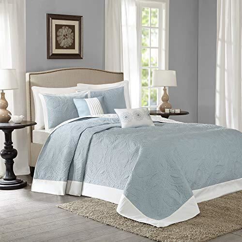 Photo 1 of Queen Madison Park Ashbury Bedspread Set - Luxury Textured Quilt, All Season, Large Lightweight Coverlet, Cozy Bedding, Matching Shams, Medallion Blue,  Oversized Queen (102 in x 118 in). 1 Bedspread - 2 Shams - 2 Decorative Pillows