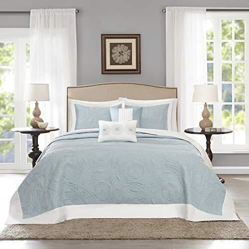 Photo 2 of Queen Madison Park Ashbury Bedspread Set - Luxury Textured Quilt, All Season, Large Lightweight Coverlet, Cozy Bedding, Matching Shams, Medallion Blue,  Oversized Queen (102 in x 118 in). 1 Bedspread - 2 Shams - 2 Decorative Pillows