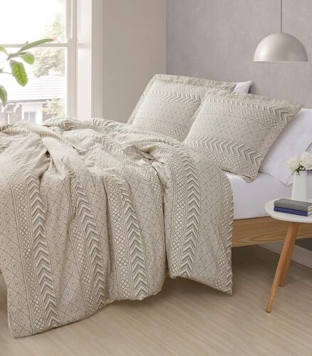 Photo 1 of Brooklyn Loom Chase 3-Piece Full/Queen Comforter Set, Cream. Brooklyn Loom Chase 3-Piece Full/Queen Comforter Set. Face is 100% Cotton, Reversing to 100% Microfiber. Filled With 100% Polyester. Includes one full/queen comforter (90x90 inches) and two stan