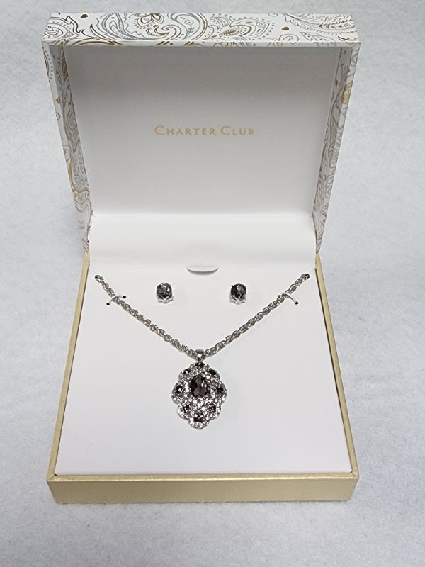 Photo 1 of Charter Club Silver-Tone Crystal Interwoven Pendant Necklace & Stud Earrings Set, Created for Macy's