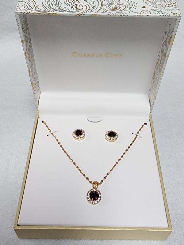 Photo 1 of Charter Club Gold-Tone Crystal Halo Pendant Necklace & Stud Earrings Set, Created for Macy's