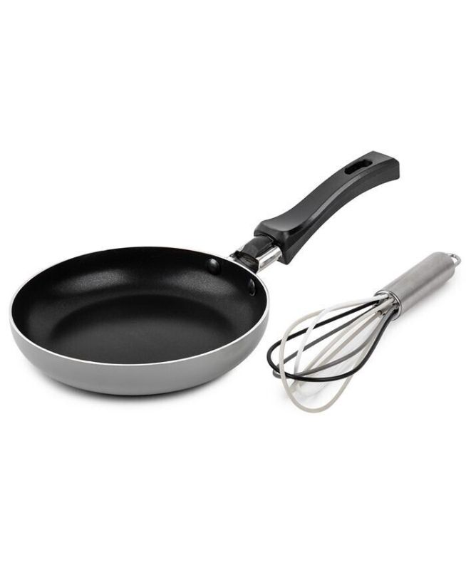 Photo 1 of CORE KITCHEN 2pc Mini Round Grey Fry Pan with Silicone Whisk.