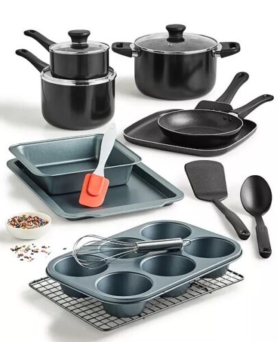 Photo 2 of Tools Of The Trade Nonstick 16 Piece Cookware Set With Lid Aluminum Black Created for Macy's. Get your kitchen off to a great start with this Tools of the Trade 16-piece set that includes aluminum cookware, baking essentials and four handy utensils. Nonst