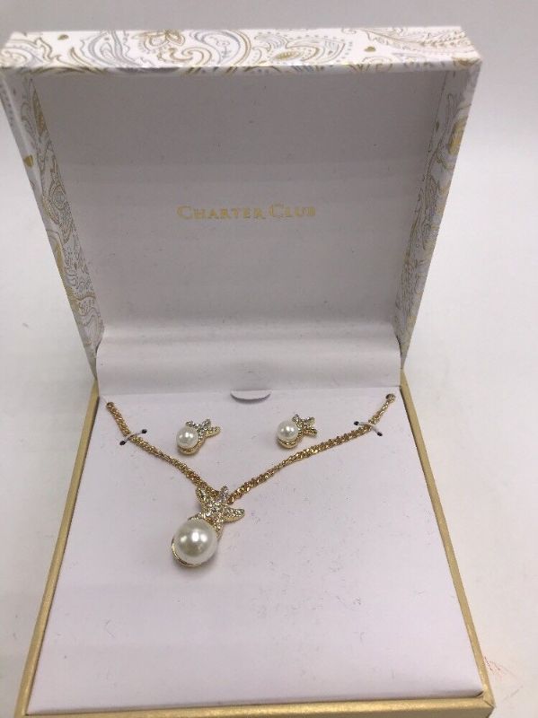 Photo 1 of Macy's Charter club 2 pc faux pearl starfish necklace & sud earrings gold SB