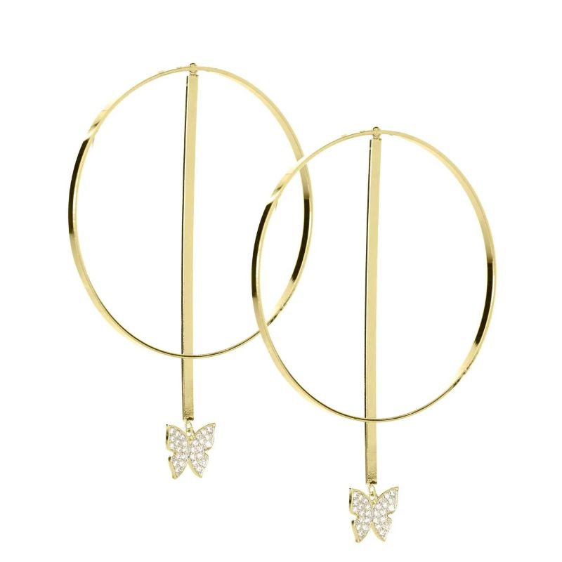 Photo 1 of Evelyn Lozada Bx Glow Duo Hoop Earrings. TRANSFORMING TRIO 3?-GOLD. Triple the power of transformation with these versatile earrings inspired by Evelyn Lozada. They move from a minimalist bar with pearl stud and signature butterfly to adding an airy hoop 
