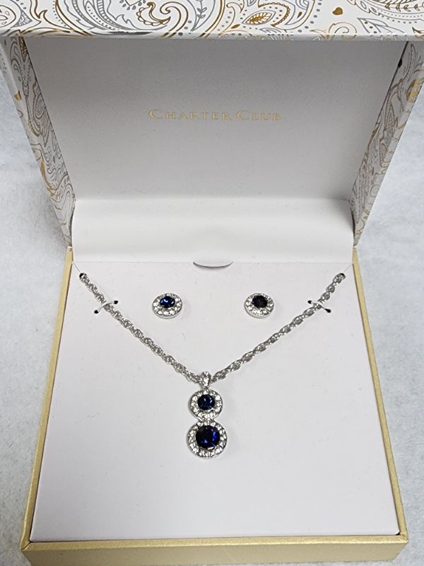 Photo 1 of Charter Club Silver-Tone Double Crystal Halo Pendant Necklace & Stud Earrings Set, Created for Macy's