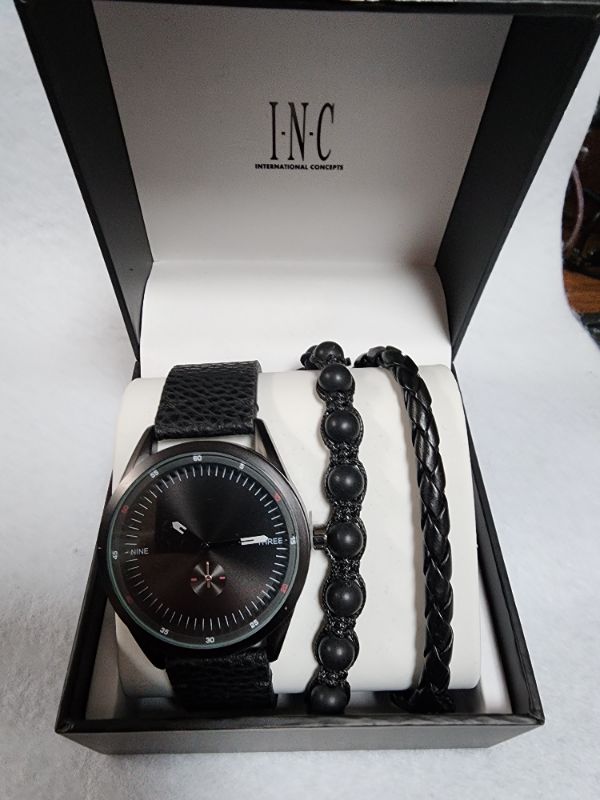 Photo 2 of INC INTERNATIONAL CONCEPTS Men's Leather Bracelet Watch 45mm with 2 braceletGift Set
