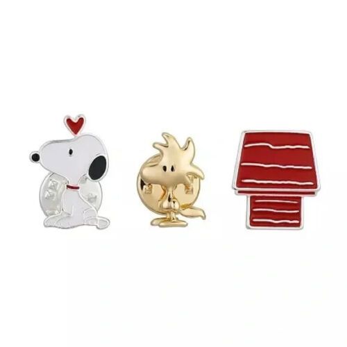 Photo 2 of Peanuts Two-Tone Snoopy Woodstock & Red Dog House Lapel Pin Set 3 Piece! This enamel lapel pin set features all your favorite Peanuts characters, from unwritten. Set in fine silver plated brass metal. Approx. pin height - 0.5". Lapel Pin Closure. Set incl