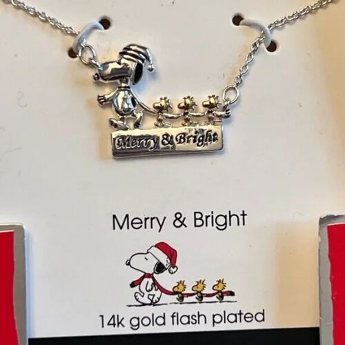 Photo 2 of PEANUTS UNWRITTEN 14K GOLD PLATED TWO TONE SNOOPY MERRY BRIGHT NECKLACE 16"