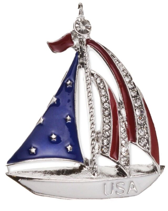 Photo 1 of Sail Boat Red White Blue Pin Brooch Americana Ho Charter Club JA153