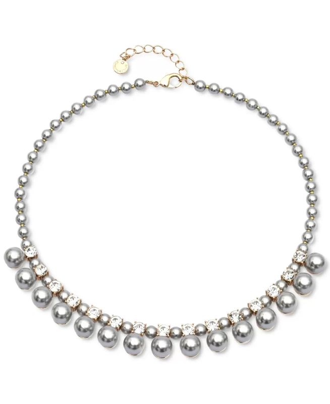 Photo 1 of Charter Club Gold-Tone Crystal & Gray Imitation Pearl Statement Necklace, 17" 