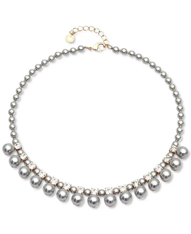 Photo 1 of Charter Club Gold-Tone Crystal & Gray Imitation Pearl Statement Necklace, 17"