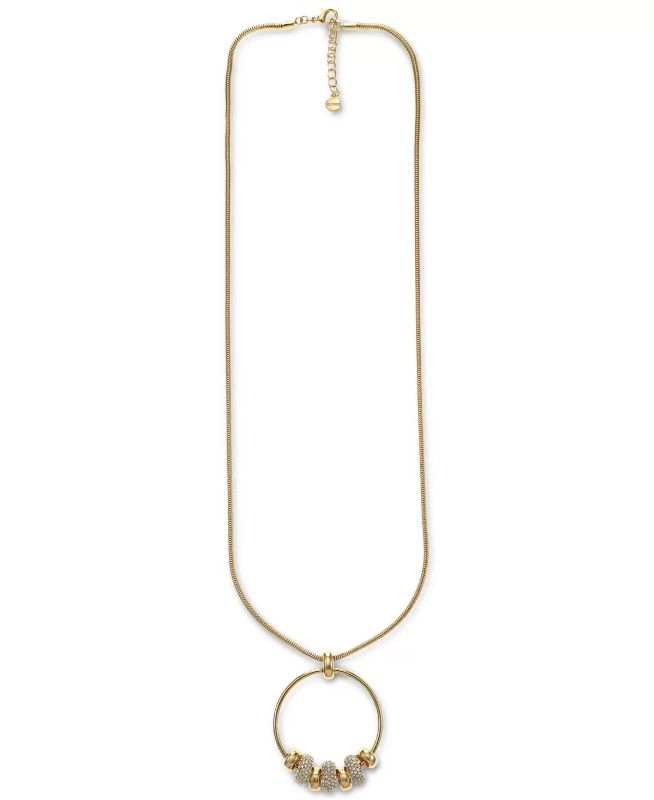 Photo 1 of Alfani Gold-Tone Pavé Beaded Circle Long Pendant Necklace, 32" + 2" extender, Created for Macy's