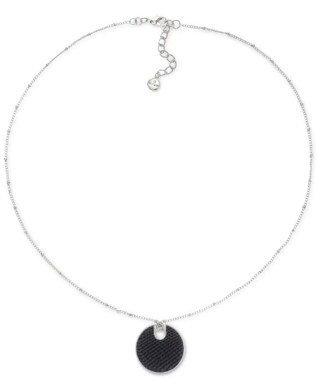 Photo 1 of Alfani Silver-Tone Faux-Leather Circle Long Pendant Necklace, 24" + 2" extender, Created for Macy's