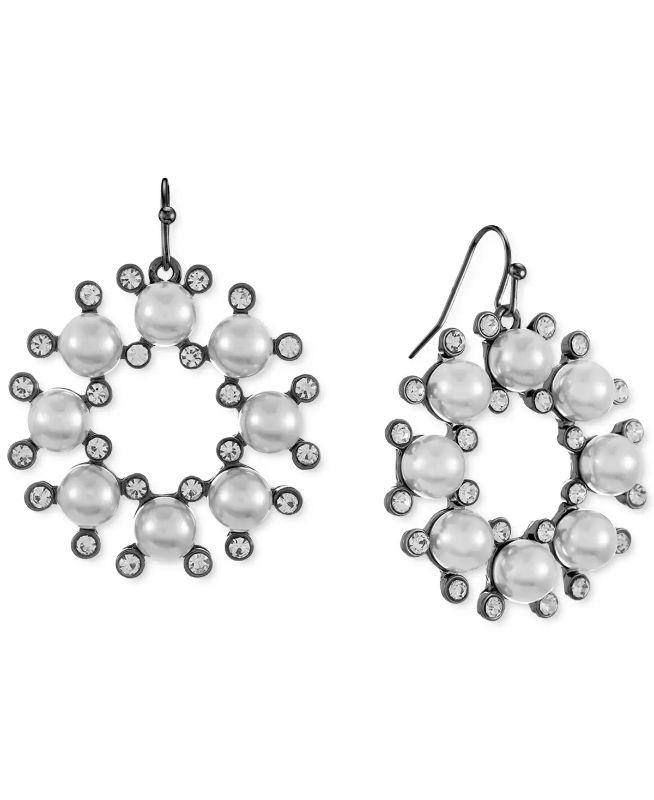 Photo 1 of Alfani Hematite-Tone Crystal & Imitation Pearl Open Circle Drop Earrings, Created for Macy's
