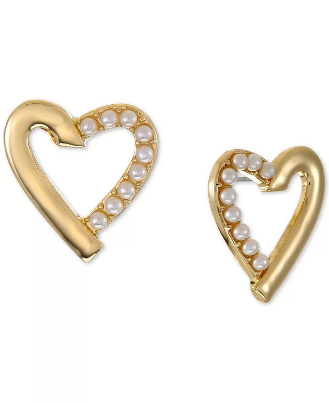 Photo 1 of Alfani Gold-Tone Imitation Pearl Heart Stud Earrings, Created for Macy's