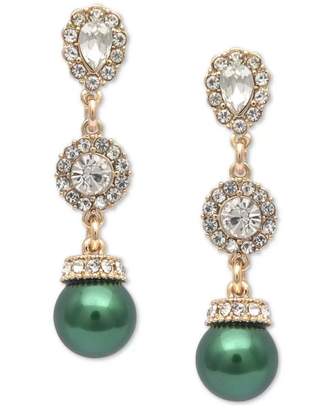 Photo 1 of Charter Club Gold-Tone Crystal Halo & Colored Imitation Pearl Linear Drop Earring