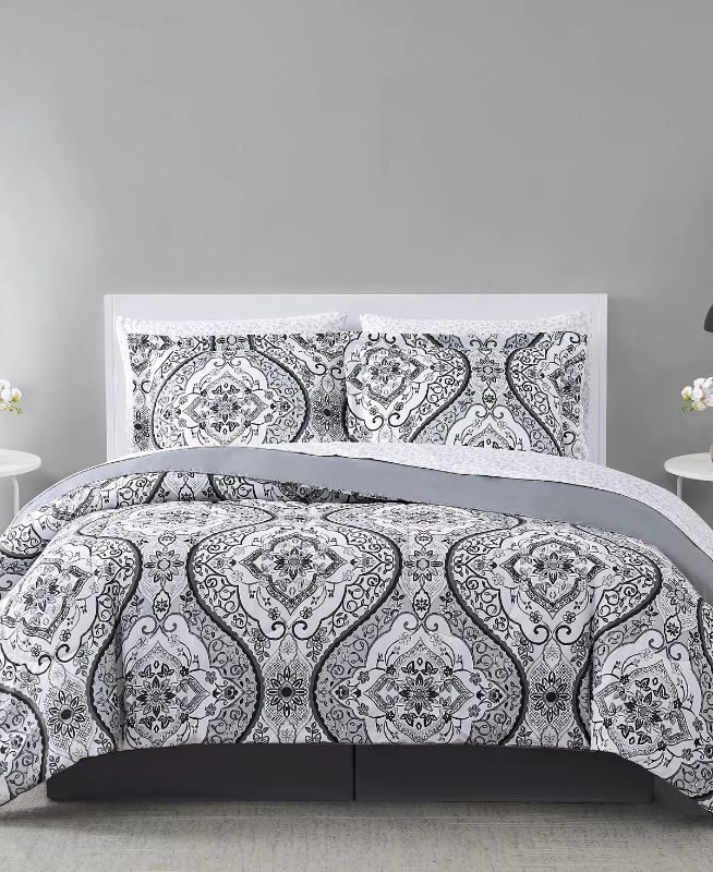 Photo 2 of Queen Size Pem America Parker Comforter Sets, Created for Macy's. Add vintage style to your bedroom with the Parker comforter set from Pem America, featuring a reversible damask print. Set includes: comforter (90" x 90"), two shams (20" x 26"), bedskirt (