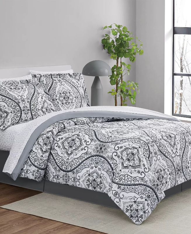 Photo 1 of Queen Size Pem America Parker Comforter Sets, Created for Macy's. Add vintage style to your bedroom with the Parker comforter set from Pem America, featuring a reversible damask print. Set includes: comforter (90" x 90"), two shams (20" x 26"), bedskirt (